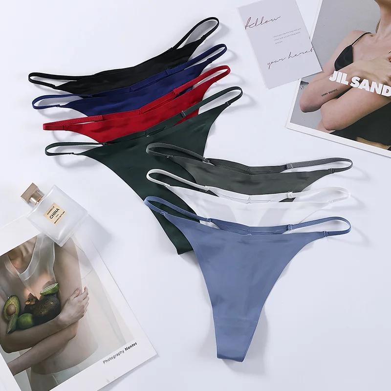 Women thong thin strap seamless low waist ice silk panties quick dry sports   custom LOGO woman seamless underwear