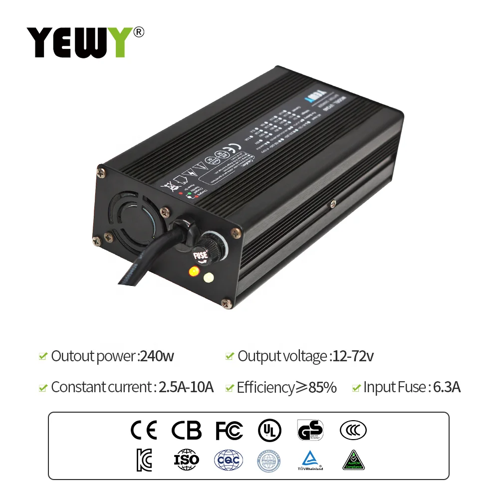 240w 10a 24v 8a 36v 5a 48v 4a 60v 3a 72v 2a Portable Electric Bike Mobility Motorcycle Lithium ion Battery Charger