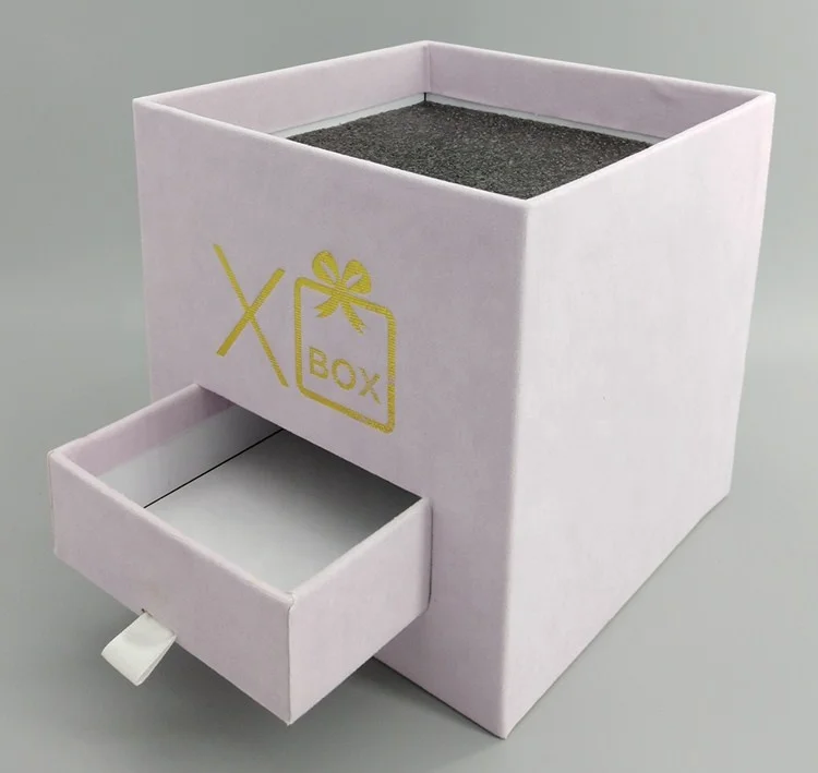 Fancy gift flower box, chocolate box with drawer, square velvet rose packaging boxes