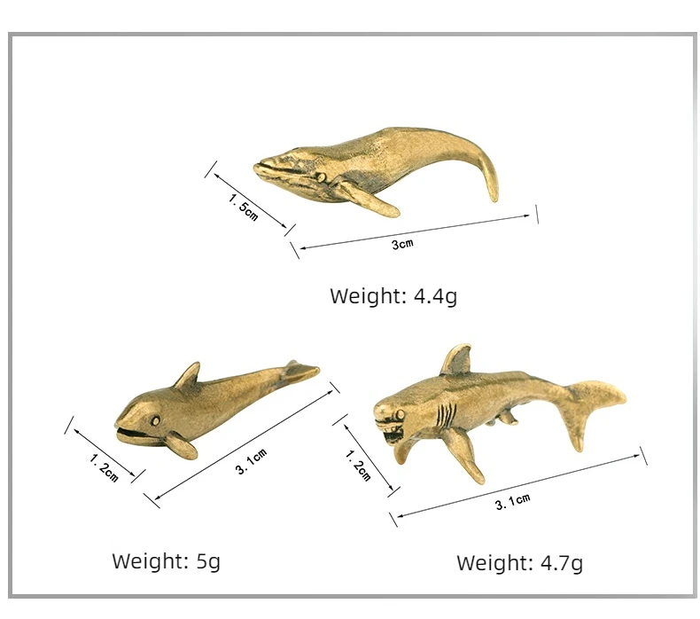 Brass ornaments dolphin shark whale marine life antique old bronze carving crafts