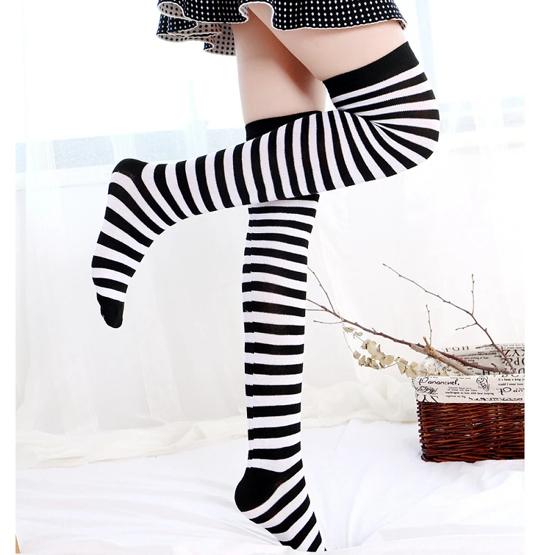 Оптовая продажа, Женские Классические рождественские полосатые длинные чулки до бедра, платье, носки