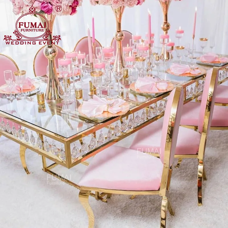 Dining Furniture Luxurious Crystal Candelabra Gold Sweetheart Glass Tables For Wedding And Party