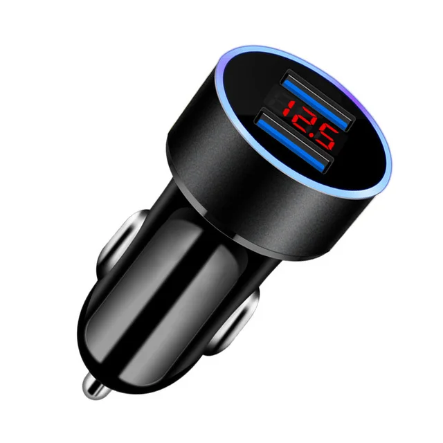 
Dual USB3.1A car charging pressure display on-board aluminum alloy round car charger mobile phone charger 
