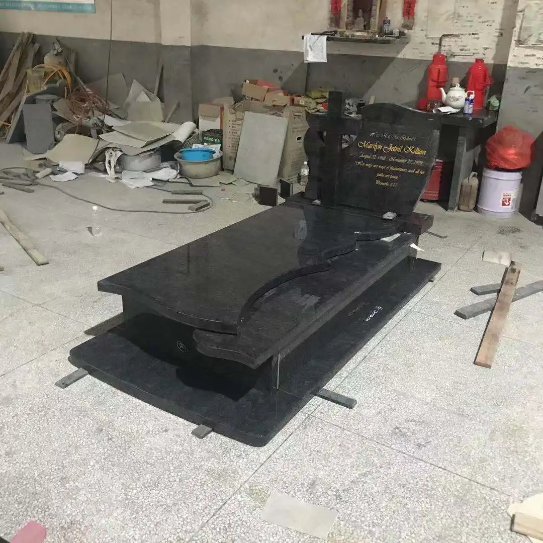 Bahama blue granite tombstone Cross design headstone Cheap customized monuments