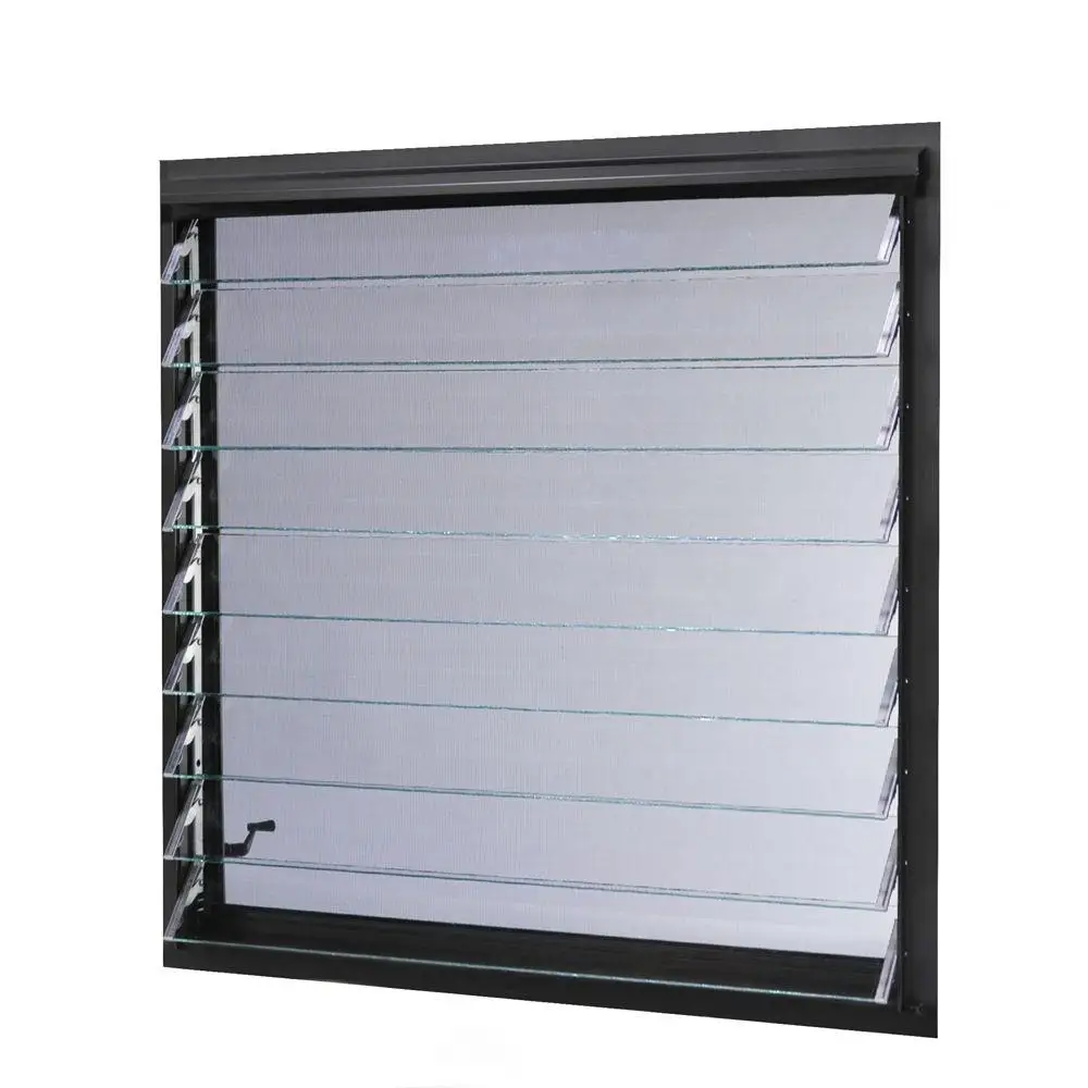 White louvre frame adjustable glass blade mirror louvre with security bar and fly screen