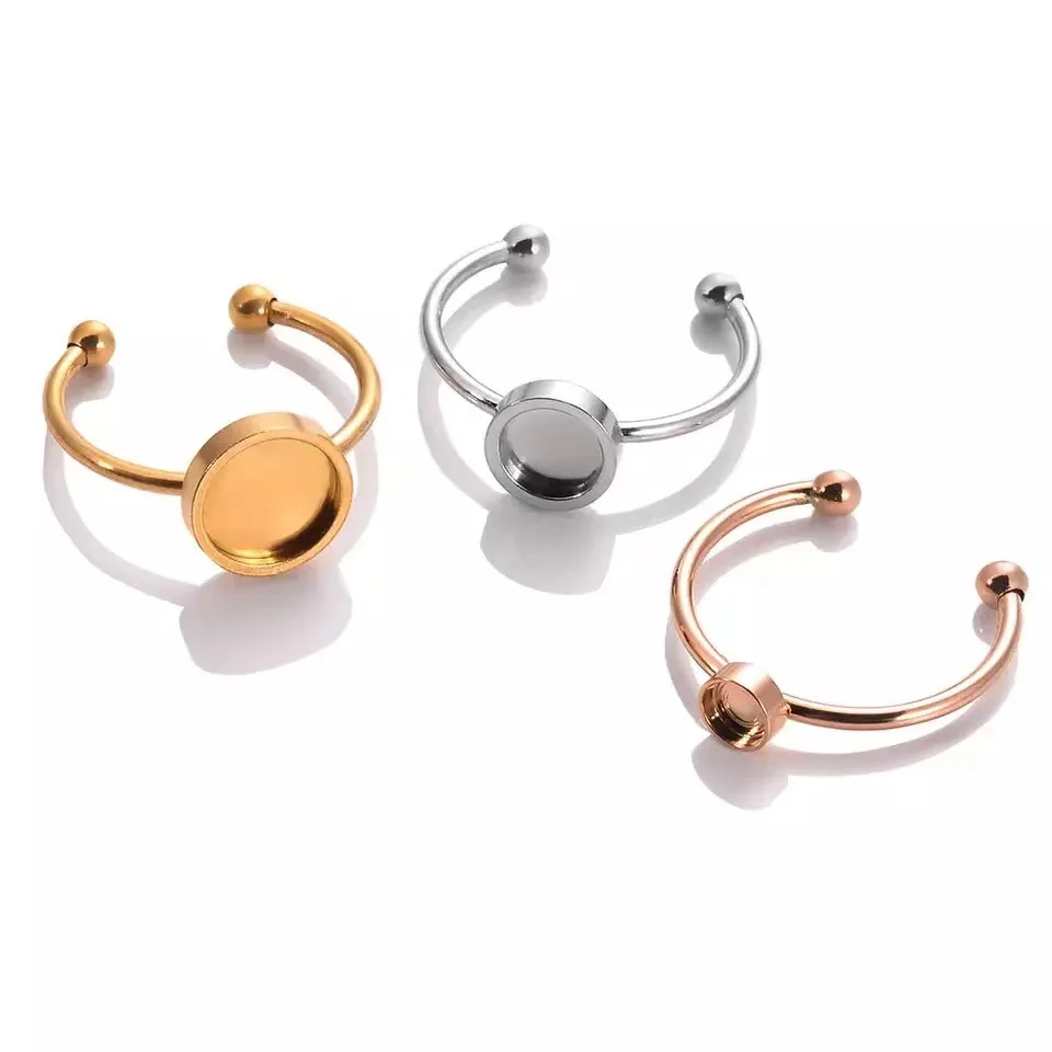 8/10/12mm/18 mm No Fade Stainless Steel Adjustable Ring Settings Blank/Base,Fit 8-20mm Glass Cabochons,Buttons;Ring Bezels