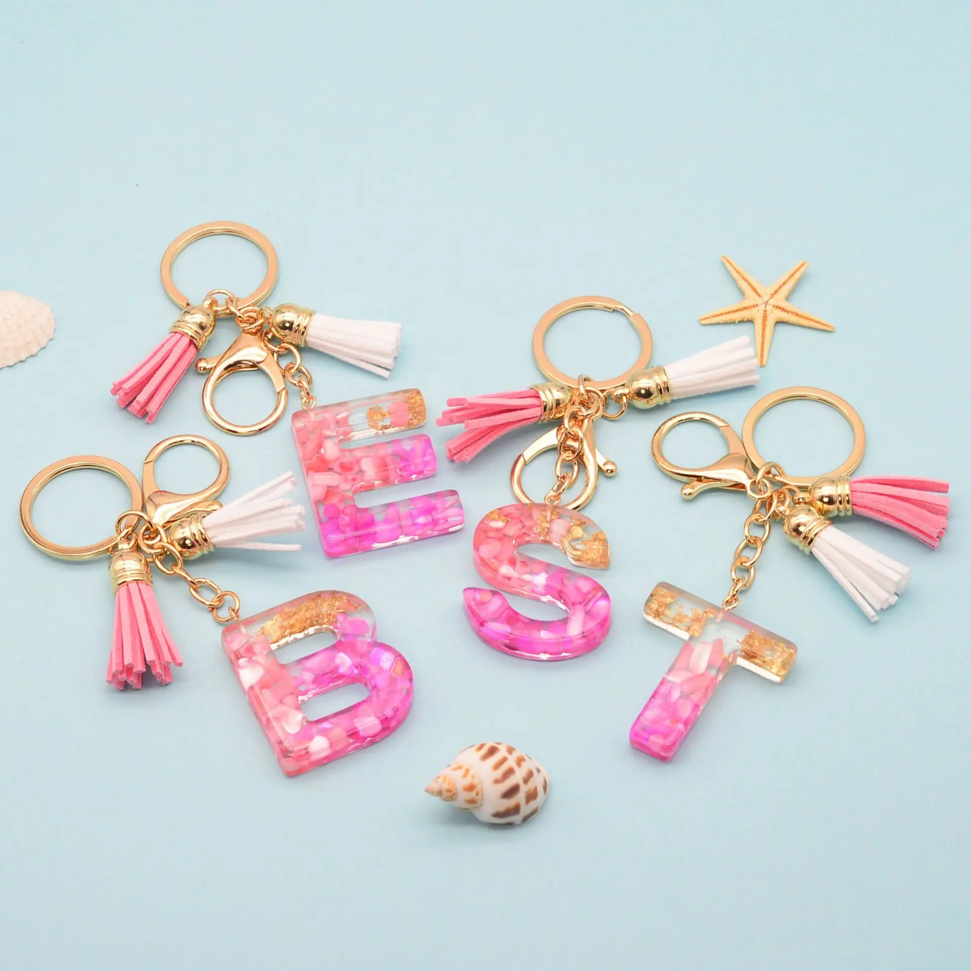 26 Alphabet English Word Custom Initial Keychain Gold Letter Acrylic Keychain Resin Keyring Bridesmaid Gift Handbag Charm