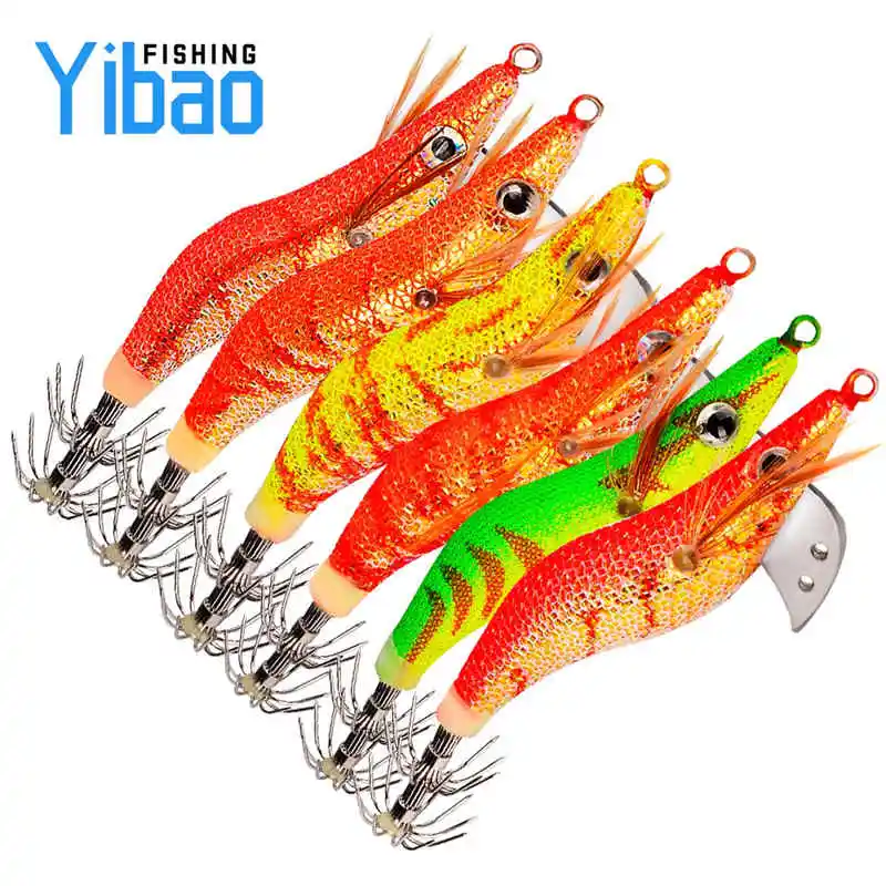 YIBAO 7.5g 12.5g 15g Squid Jigs Hard Plastic Shrimp Cuttlefish Squid Fishing Lure with Hooks Tackles Swimbait Squid Lures bait