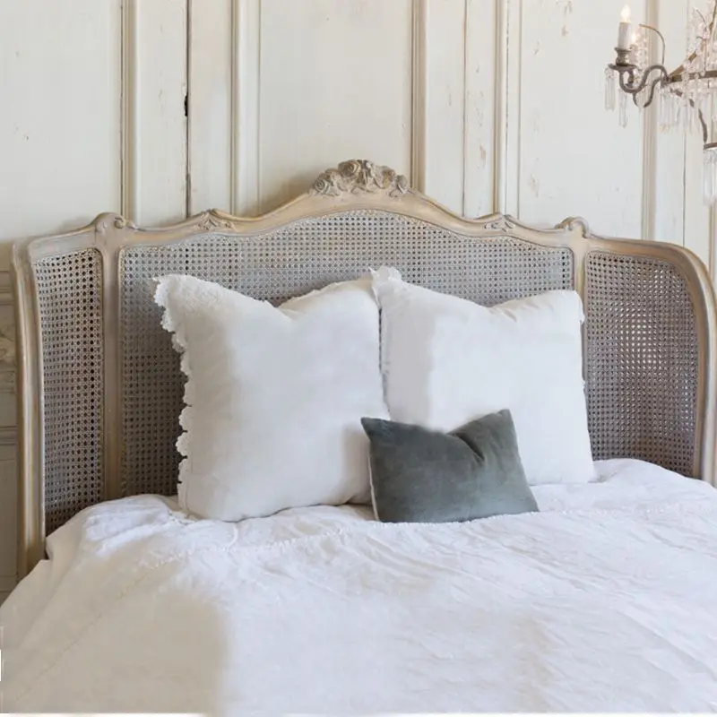 French Bedroom Classic Wood Antique King-size Carved Rattan Bed Custom Furniture Solid Wood Woven Cane Bed