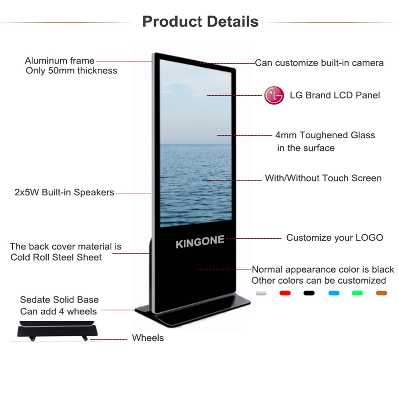 KINGONE 43 55 Vertical Touch Screen 1080P Display Floor standing Digital Wayfinding Kiosk LCD Media Player Advertising Monitor