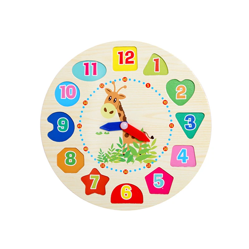 Мультяшные деревянные блоки геометрической формы часы 3D настольная игра-головоломка обучающие игрушки для детей мальчиков и девочек