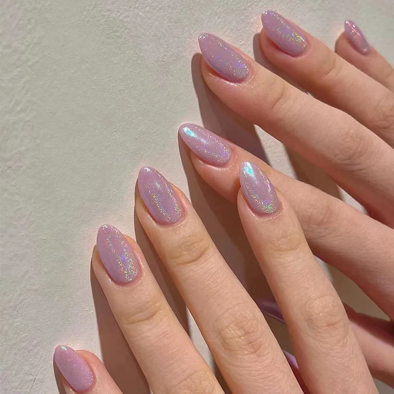 Hot Sale Imported Abs Custom Chrome Wholesale Glossy Plain Purple Color Design Long Plain Press on Nails