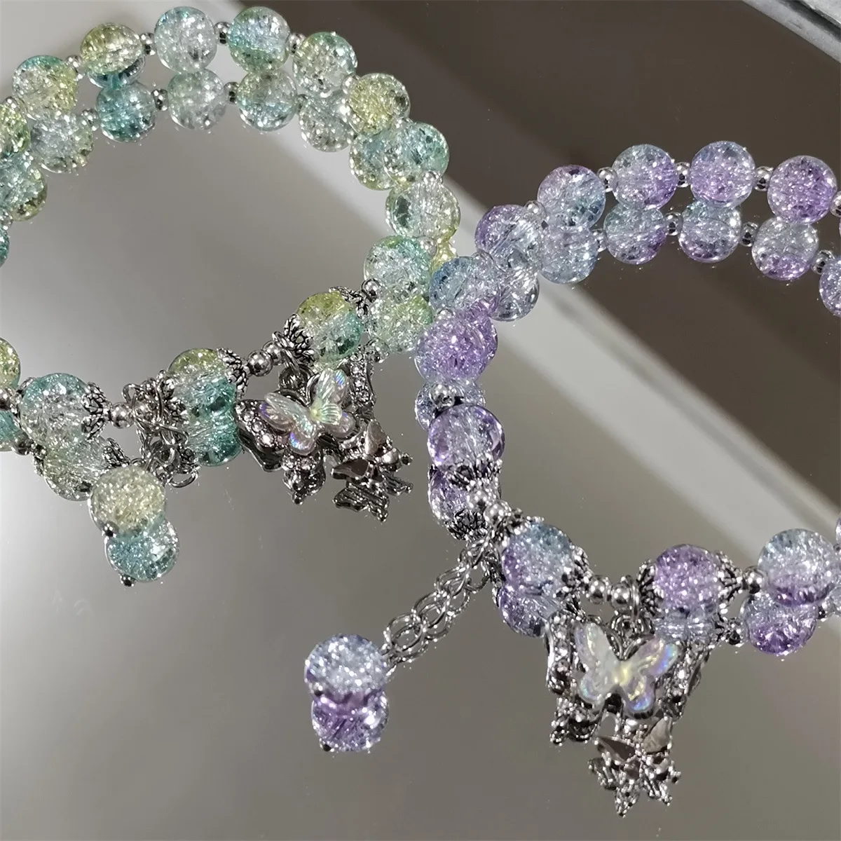 Wholesale Colourful Glass Bead Bracelet For Women Gradient Crystal Fashion Butterfly Adjustable Couple Gift Jewelry Bangles Girl