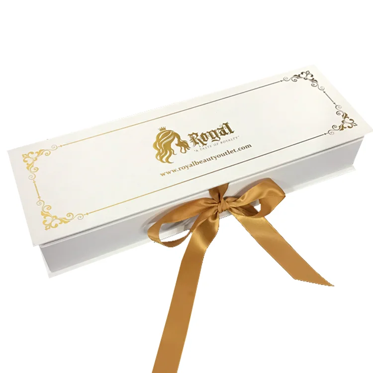 Custom Luxury Ribbon Box Single Bundle Hair Wigs Packaging Gift Boxes with Satin Inside
