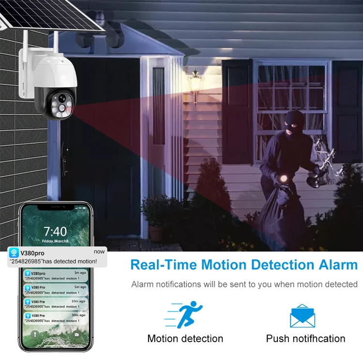 V380 Pro Two-way Audio 3MP outdoor Wireless Solar WiFi Security Camera with Solar Battery Powered for Home Surveillance