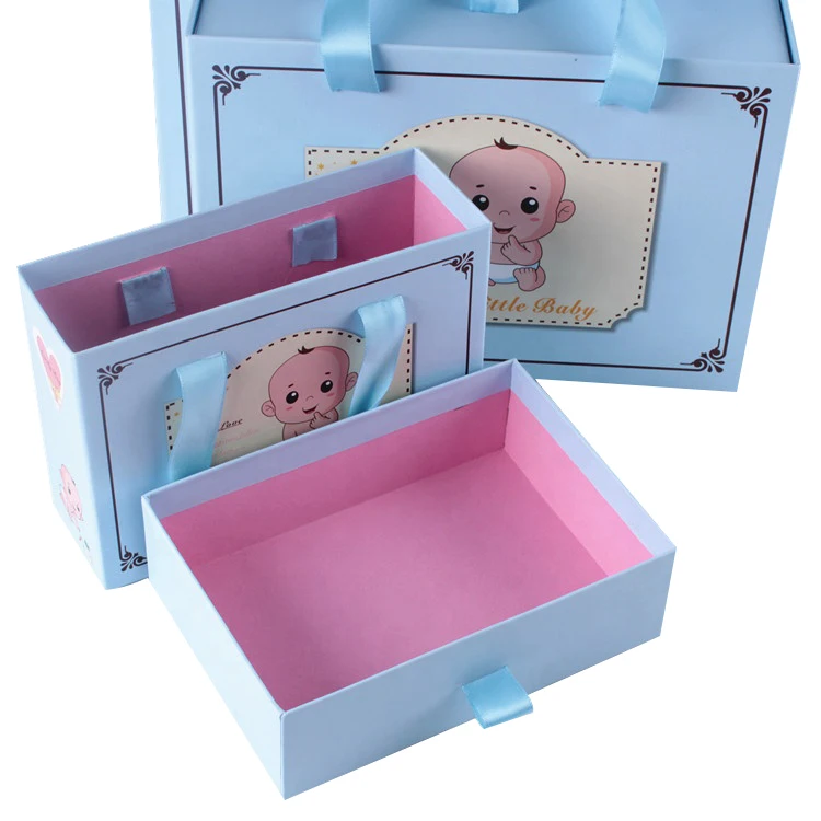 Wholesale custom high-end luxury cardboard newborn baby clothing gift box portable toy packaging box with sliding drwer