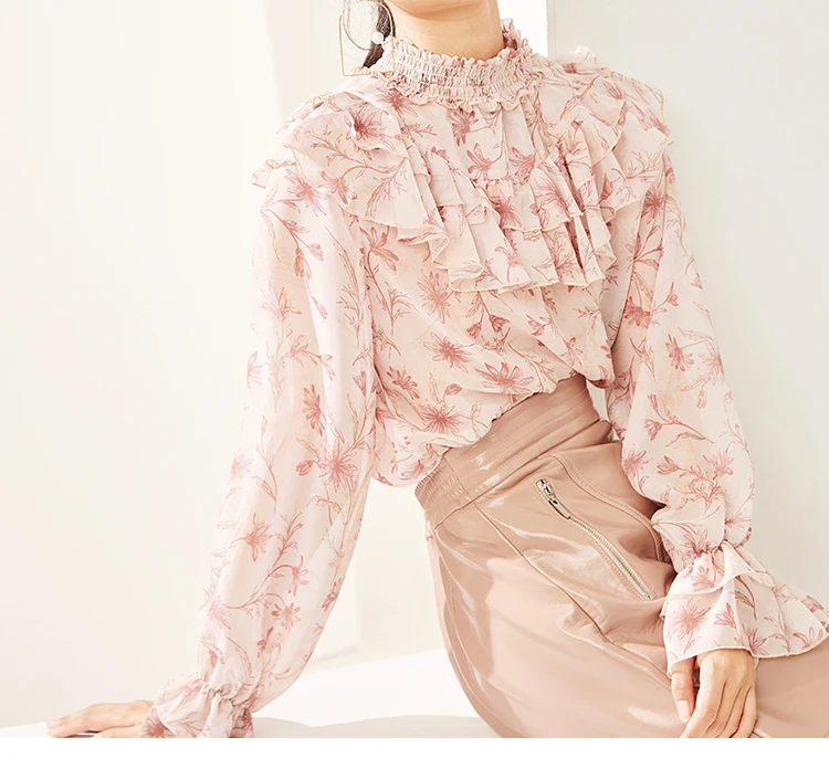 Wholesale Factory Fancy Ladies Pretty Style Floral Chiffon Blouses