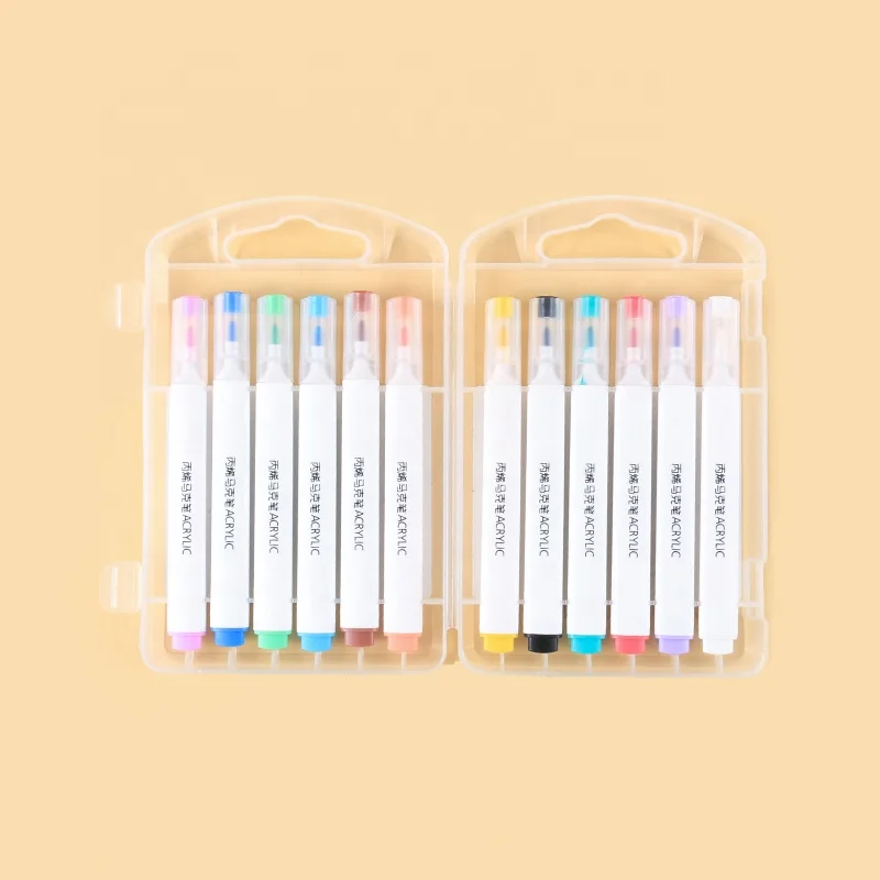 Giorgione High Quality 12 colors Basic Acrylic Marker Pen Set Soft Brush Alcohol Brush Pens With Plastic box packaging
