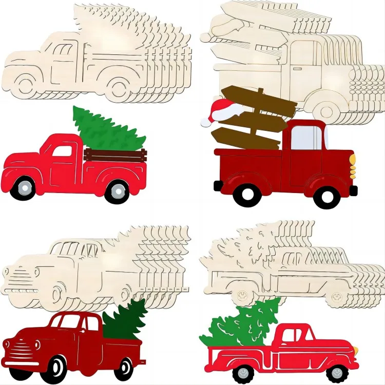 Easter Cutout Unfinished Wooden Truck Cutout Door Hangers Any Shape Cutout for Spring Party Decorations DIY Art Crafts Painting