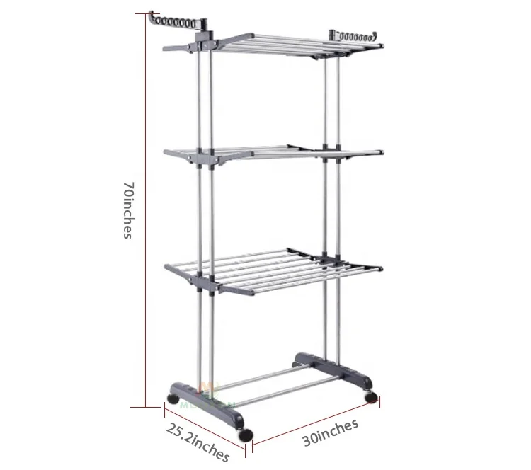 Laundry 3 Tier Foldable Multipurpose Coat Cloth Hat Racks Organizer Hanging Clothes Hanger Clothing Display Drying Cloth Rack