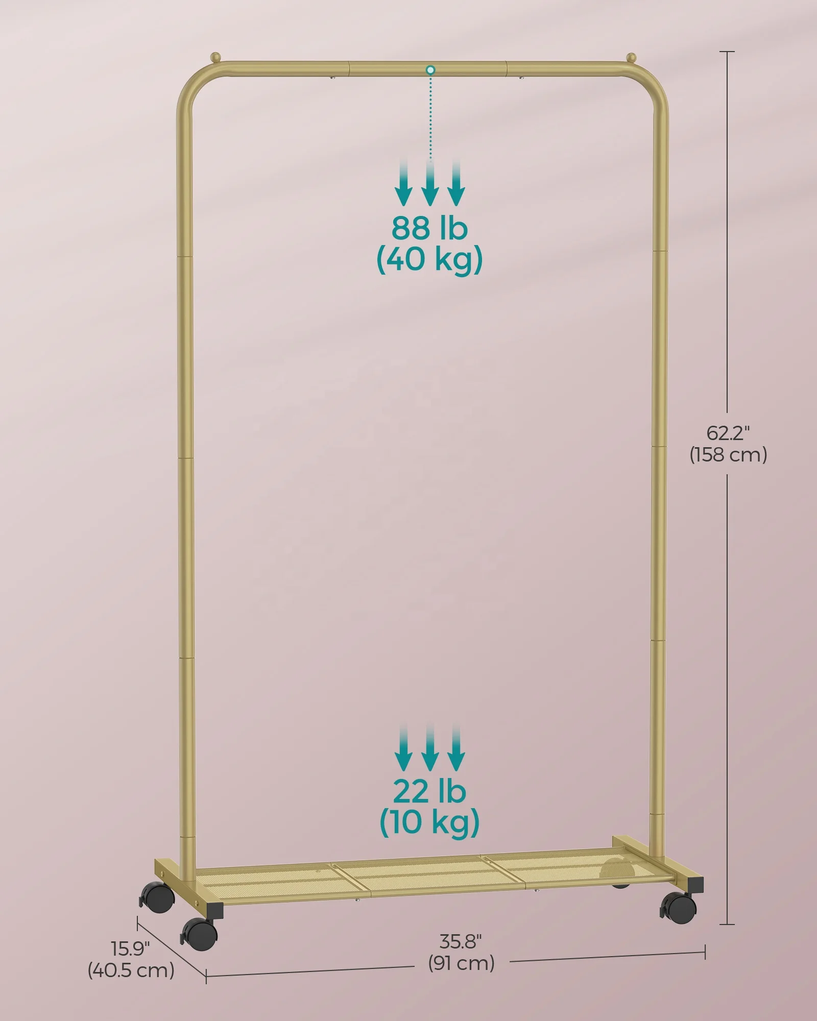 SONGMICS Boutique Gold Clothes Rack Mobile Clothes Rail With Wheel  Custom Clothes Display Racks