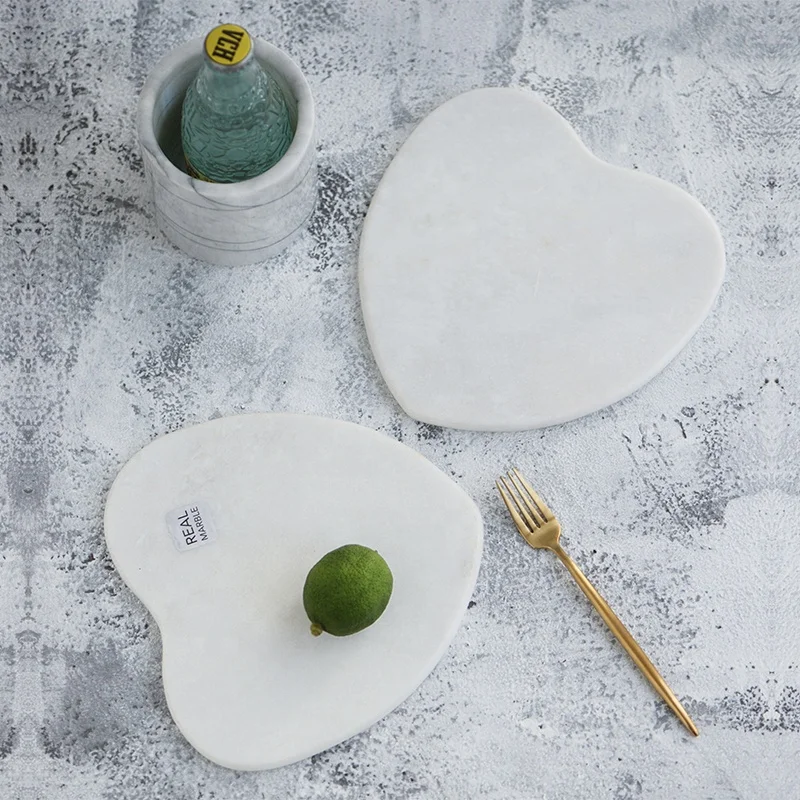 
Heart Stone Round Marble Cheese Dinner Serving Plate and tea coaster 