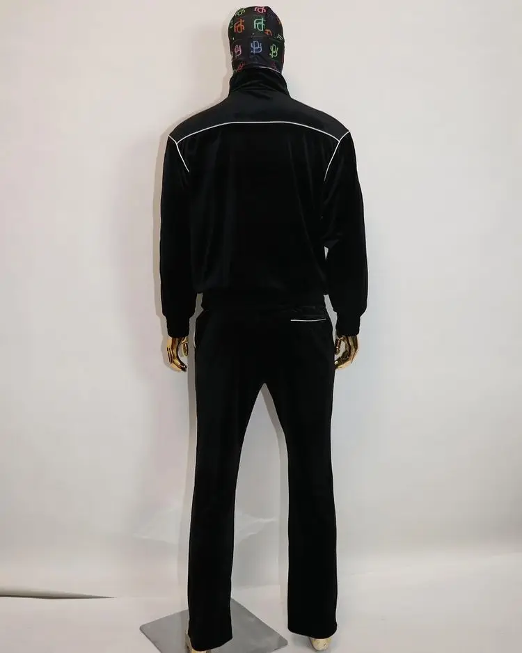 Custom velour sweatsuit slim fir 2 piece jogging set zipper plain blank nylon cotton winter velour track suit tracksuit for men