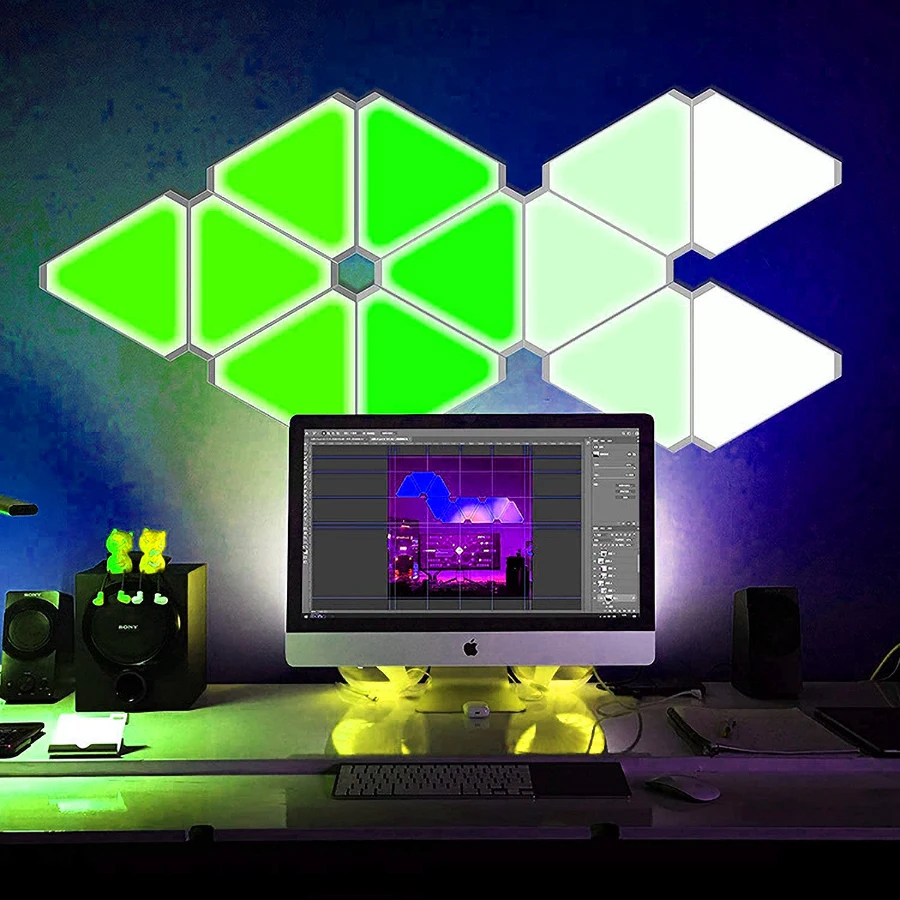 Smart Triangle Lights Triangle led Lights RGB Music Sync Triangle Light Panels for Game Room Bedroom