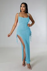 2022 Woman Clothes Party Club Sexy Bandage Sundress Ladies Pleated Bodycon Maxi Dress