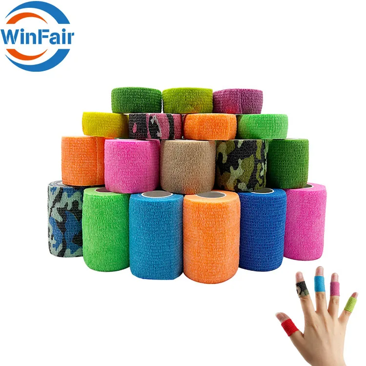 WinFair Wholesale Non Woven Sterile Flexible Fabric Hydrocollic Self-Adhesive Bandages Wrap Tattoo Grip Camo Cohesive Bandage