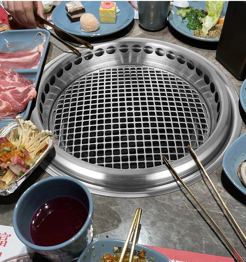 Japanese indoor household barbecue party smokeless fireproof desktop round Stainless steel electric bbq grill