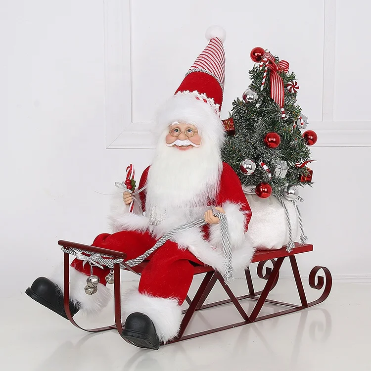 LED Lights Sitting On Sled Santa Claus Figurines Doll With Gift Bags Holiday & Party Supplies Red Santa Claus Sleigh