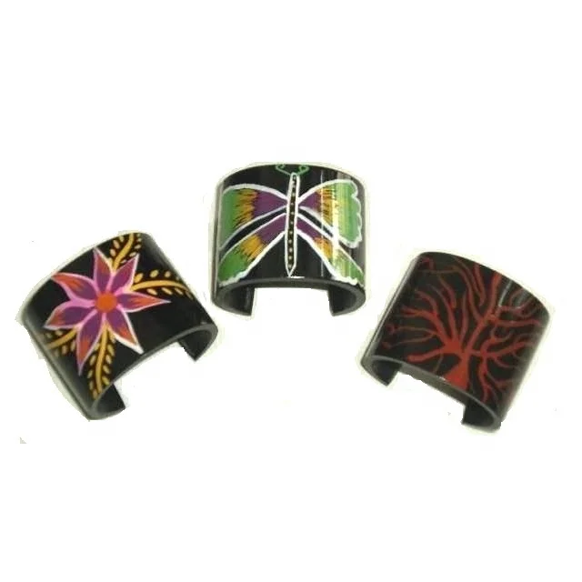 Hand Painted Wooden Bangles Painted with Flower Design Painted Wooden Jewelry Bangle Bracelets