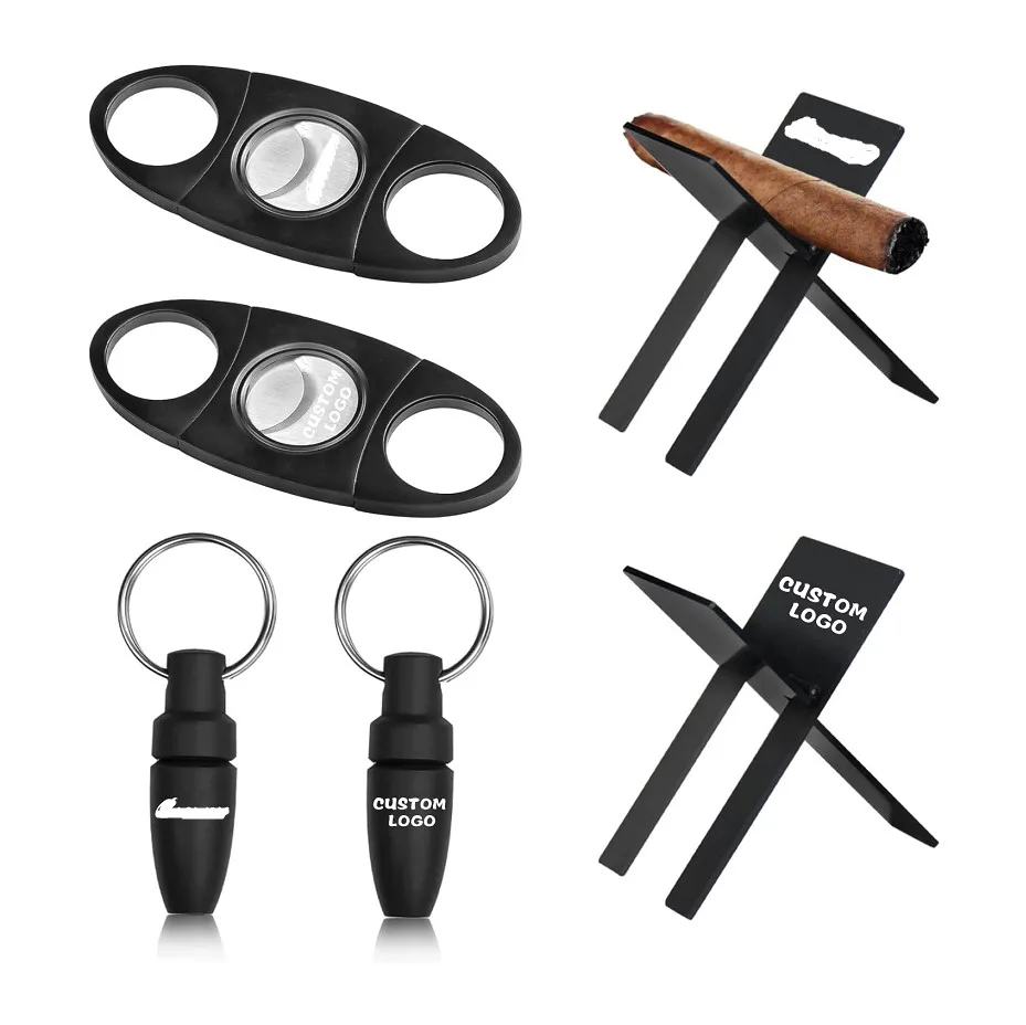Оптовая продажа индивидуальная подставка из нержавеющей стали и кусачки для сигар гильотинное гладкое двойное лезвие с складным