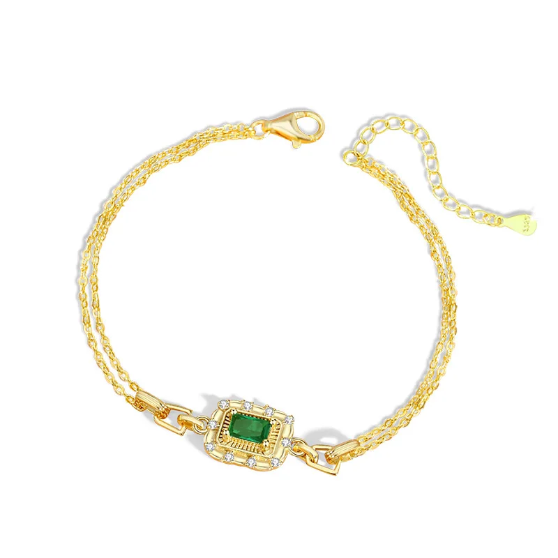 KISVI Sterling silver 925 bracelet emerald square gold-plated bracelet for women