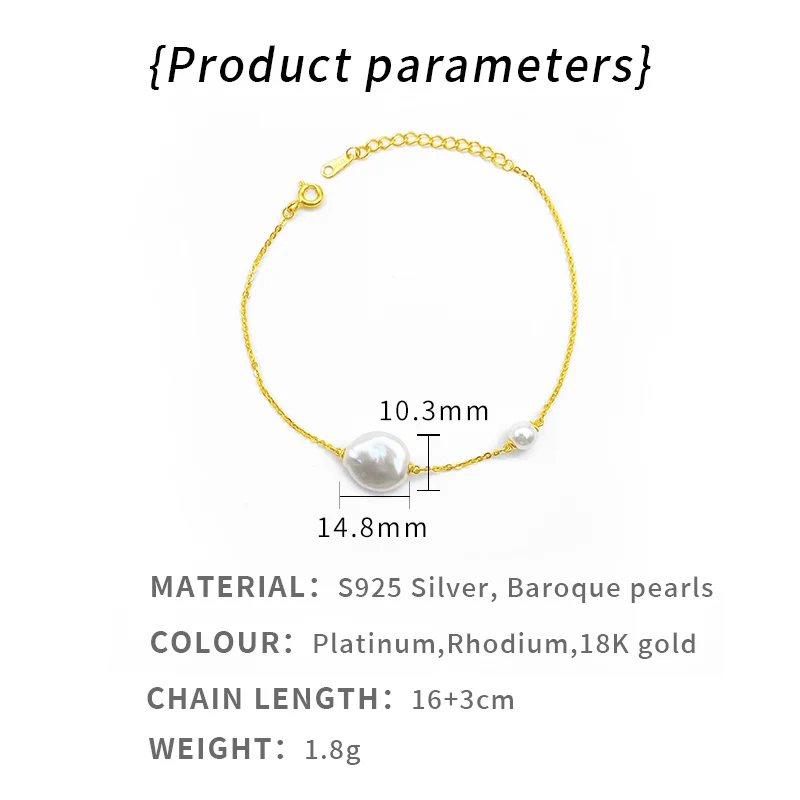 New Fashion Jewelry Pearl Beaded Bracelet Irregular Baroque Freshwater Pearl Link Chain Bracelet for Mother Day Gift