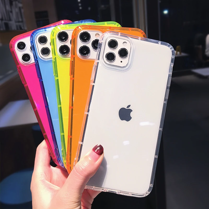  Флуоресцентный неоновый бампер жесткий задний Чехол Для Телефона iPhone 12 11 Pro Max X XS XR 7 8Plus