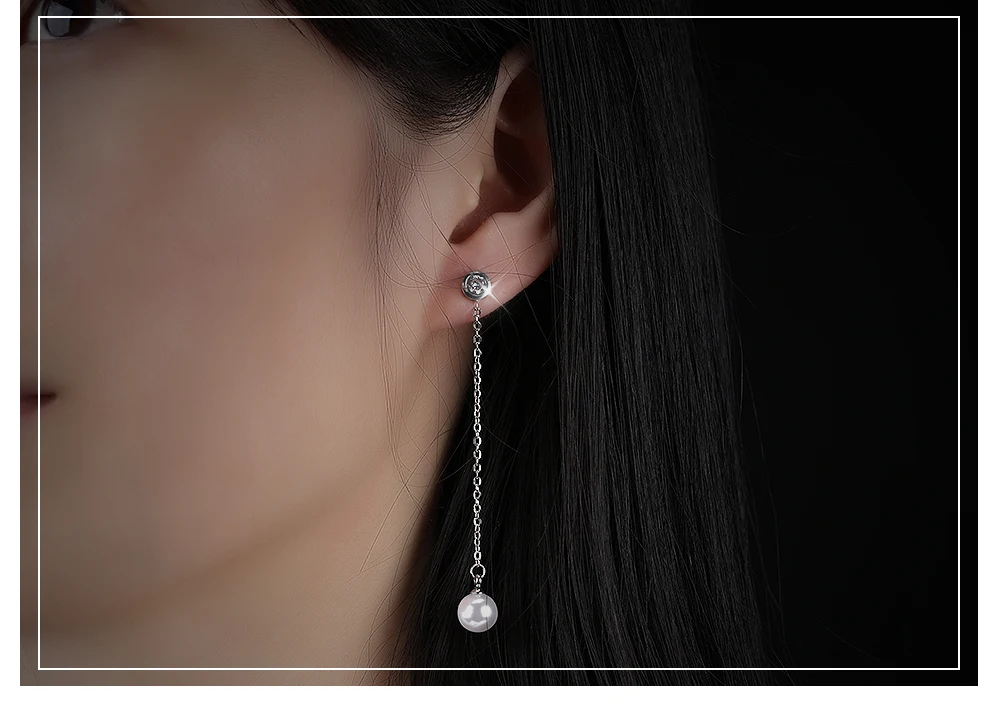 316L Stainless Steel new latest women jewelry long drop pearl earring designs