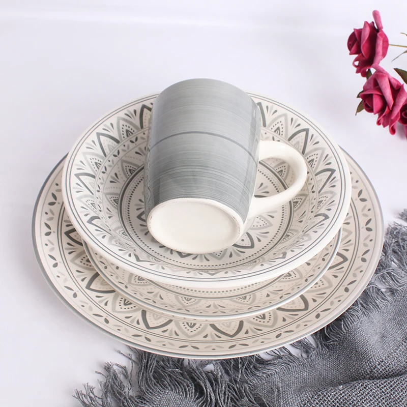 Restaurant white tableware set ceramic dinnerware set porcelain plates cup with saucer set