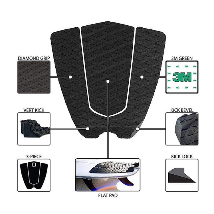 New design grooved Pure Surfing training SUP stand up race paddle board colored eva FOAM deck tail pad Adhesive surf skimboard