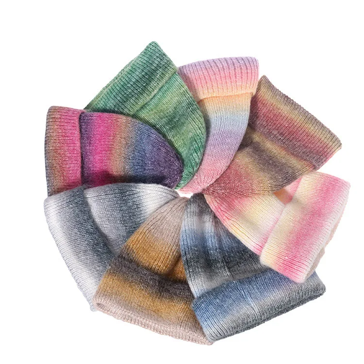 High Quality Wholesale Unisex Blank Custom Embroidery Logo Acrylic Knit Tie Dye Women Running Winter Hat Beanie