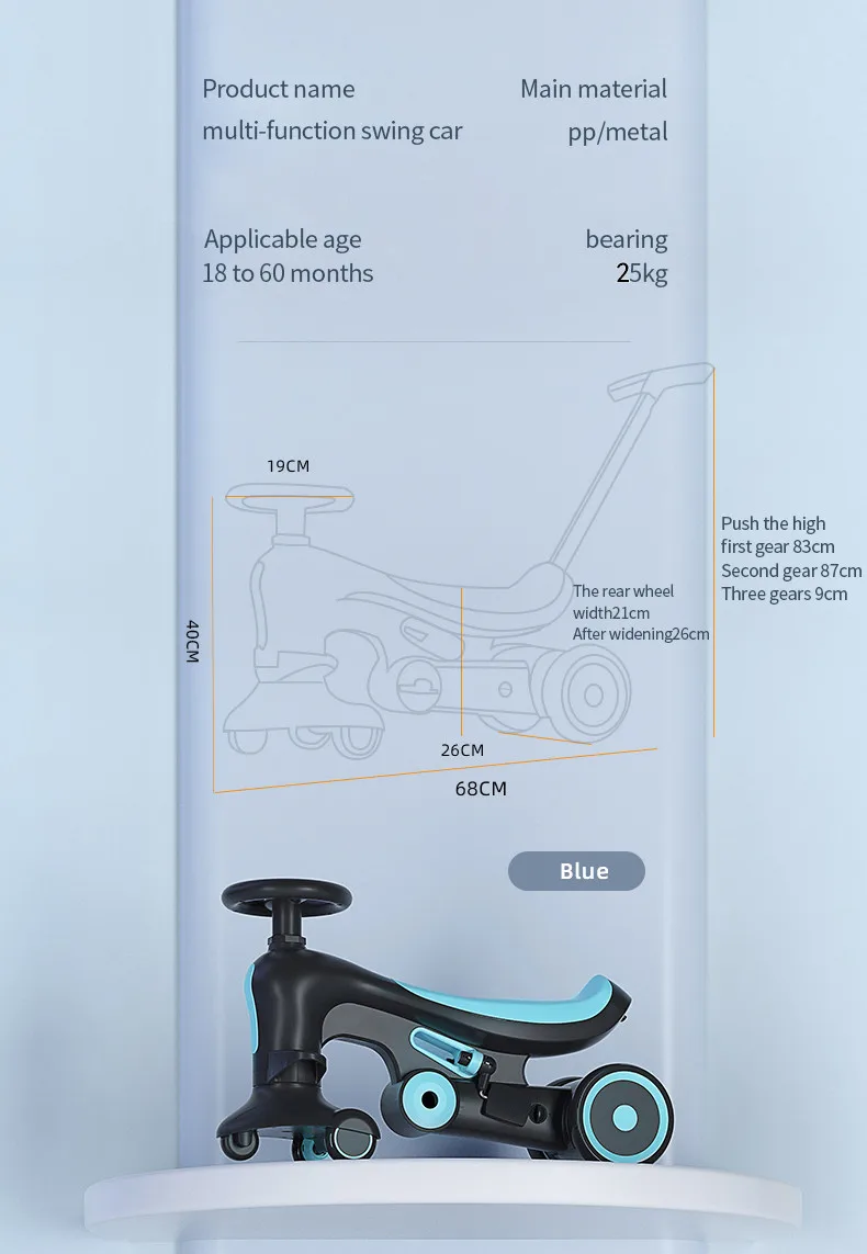 China wholesales 2021 new design 4IN1 baby swing car with push bar and stored pedals baby kids children sliding car ride on toys