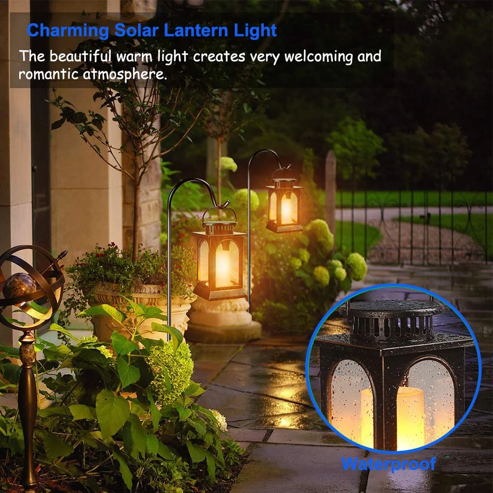 
2020 hot sale outdoor garden decoration solar lantern led light flame flickering dock lights 