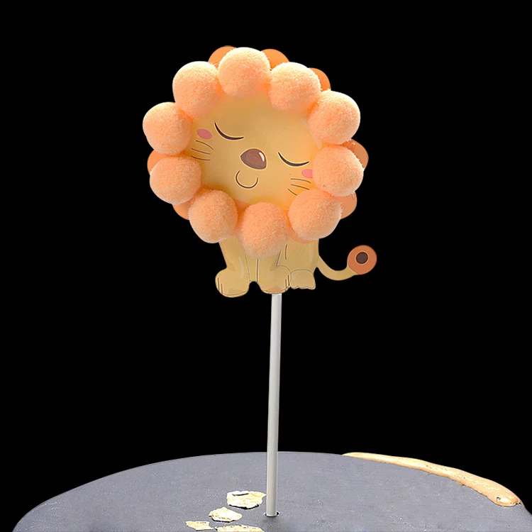 New design  happy birthday party cake topper cute lion cake topper stuffed toys sun smile lion topper cake