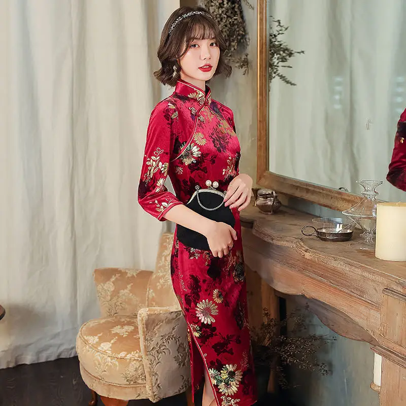  Женская одежда qipao в ретро стиле традиционный китайский костюм большого размера с высоким разрезом Повседневное платье для
