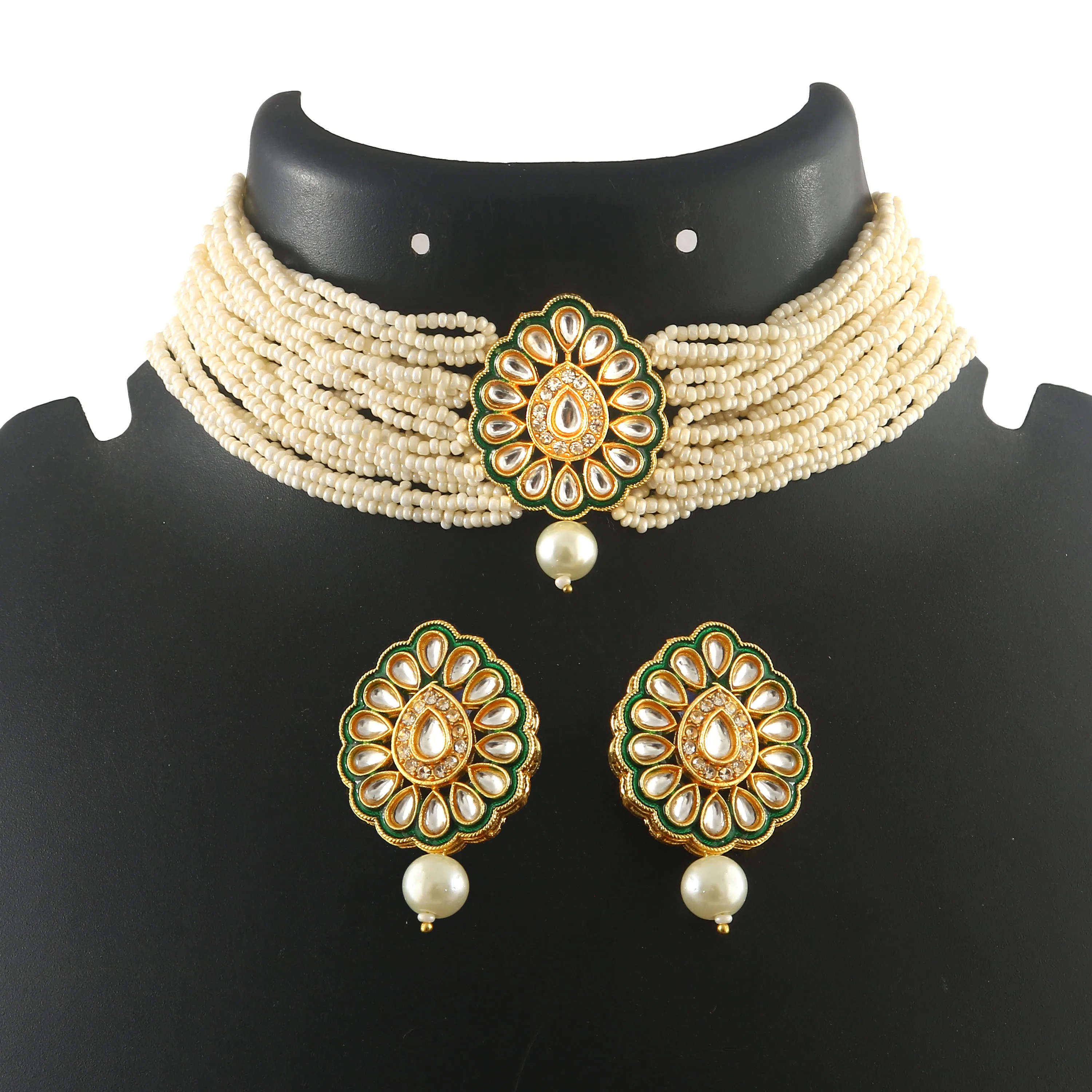 Latest fashion 2024 designer Indian stylish coloured stone beads choker necklace set for womens and girls for wedding