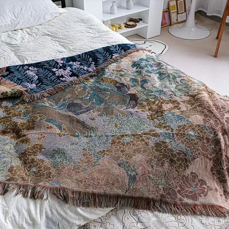 American Flower Bed Sofa Decoration Boho Jacquard Blanket Custom Tapestry Patchwork