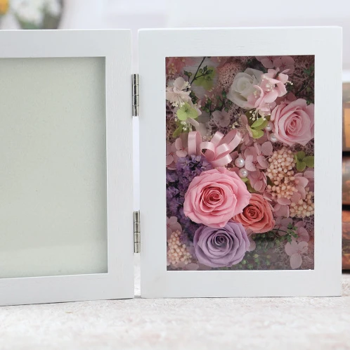 
Photo frame with preserved roses wood photo frame home decorative dried flower in wooden frame 