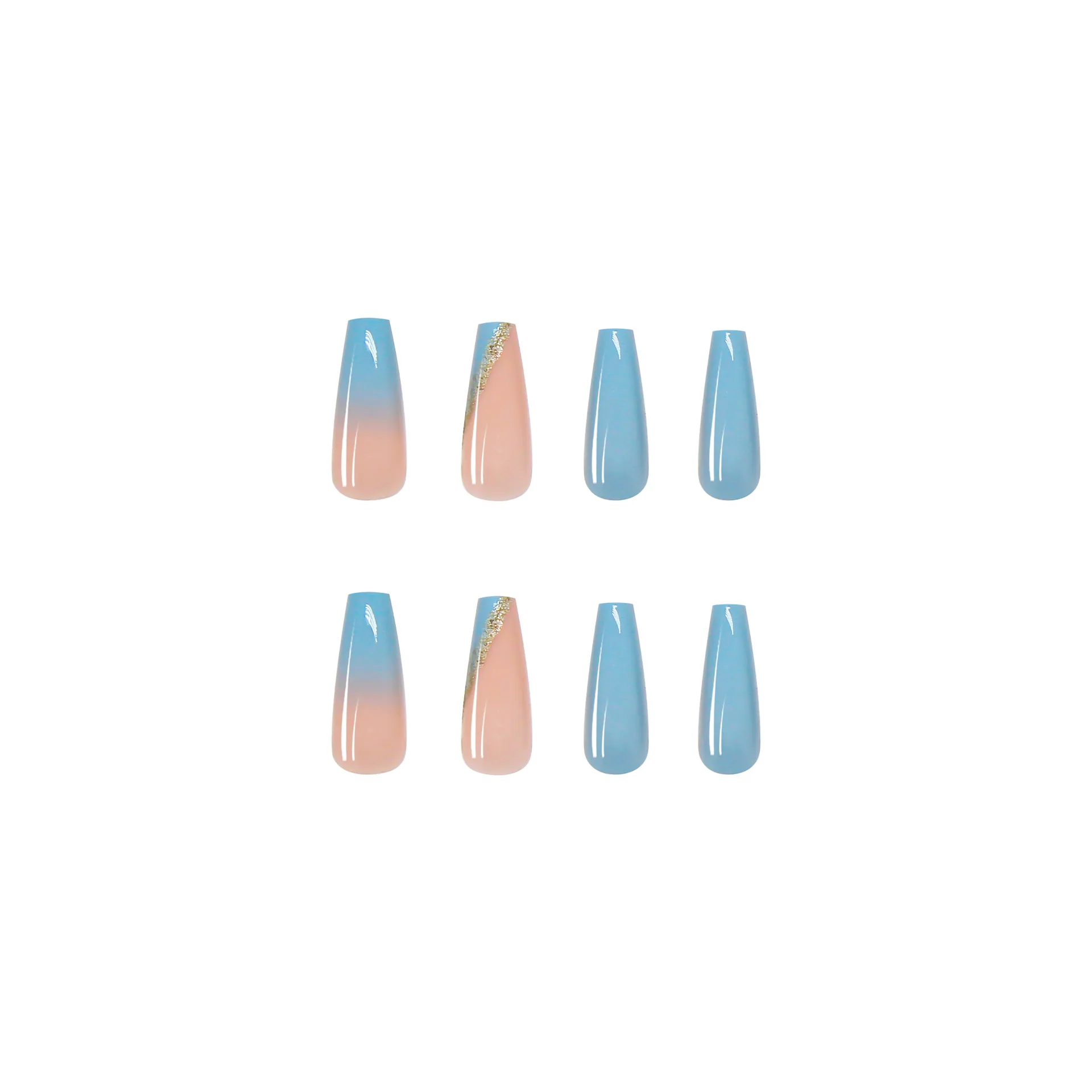 New Design 2022 High Quality Artificial Fingernails Blue Reusable Full Cover False Nails Press On Nails