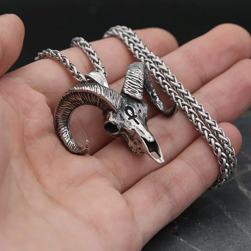 Wholesale Punk Hip Hop Satan Ram Necklace Stainless Steel Goat Head Charm Pendant Necklace For Men Gifts